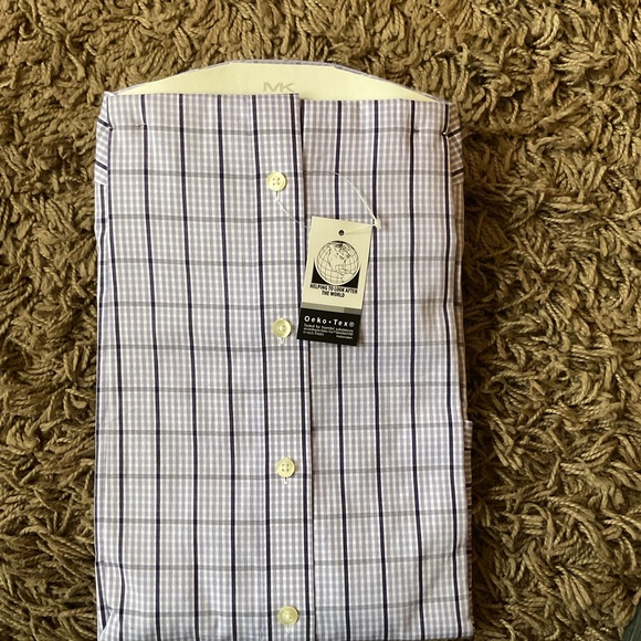 Michael Kors Men's Lt Purple/White Checkered Shirt. New Sz 18 1/2 (34/35) - Picture 3 of 4